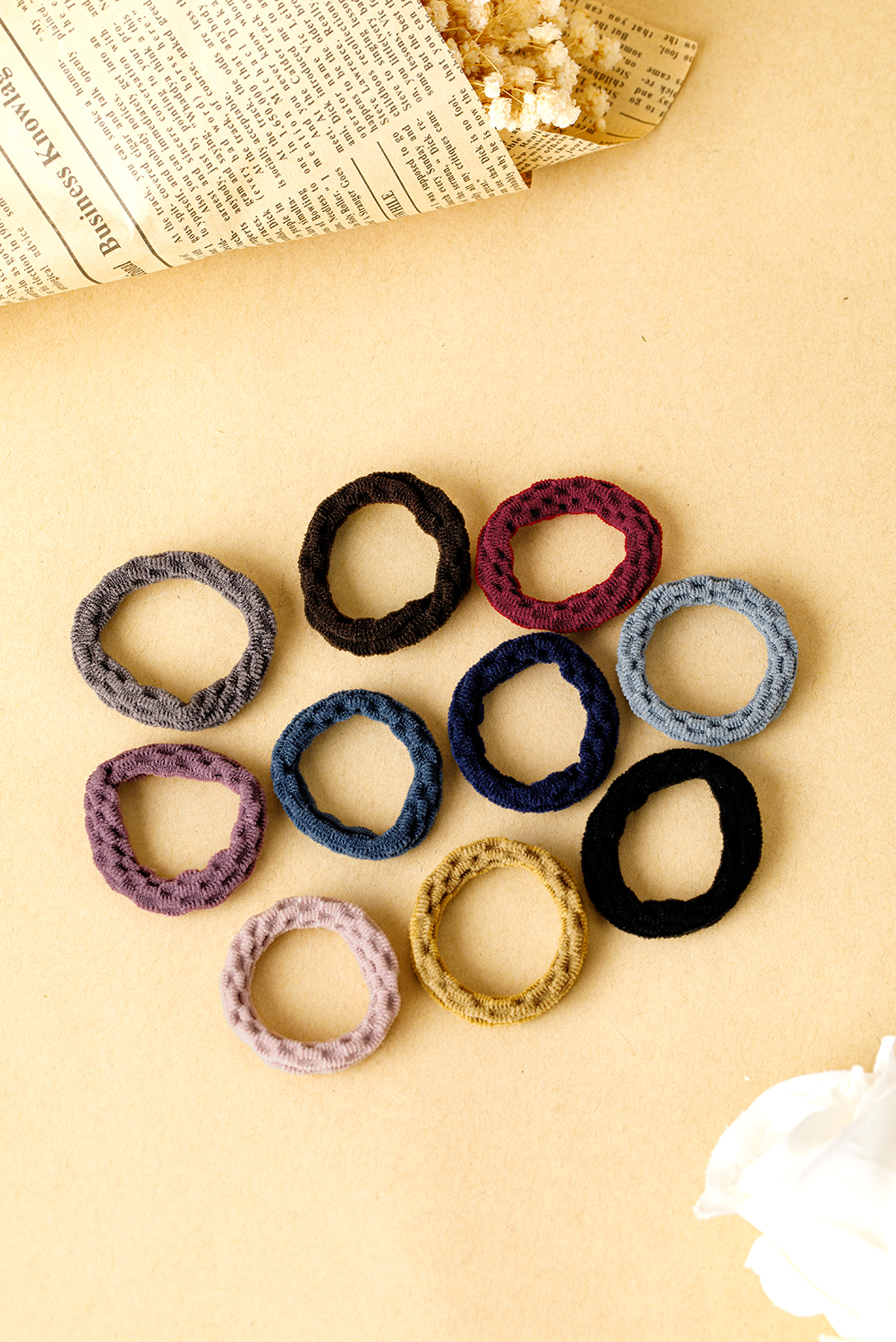 Black 10pcs/pack Elastic Textured Hair Tie - loveforevers