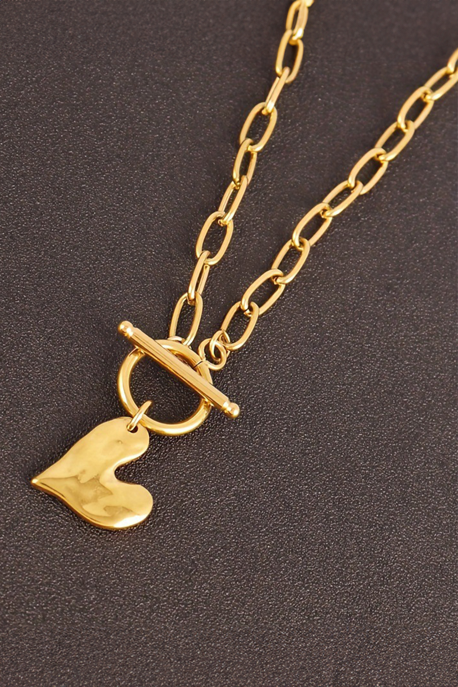 Gold Plated Toggle Heart Charm Paper Clip Chain Necklace - loveforevers