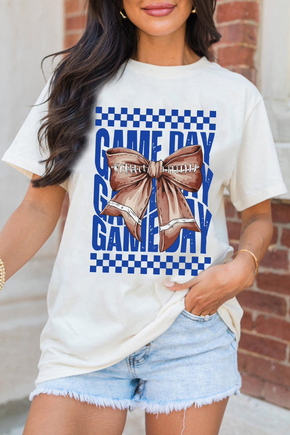 White Rugby Bowknot GAME DAY Graphic Tee - loveforevers