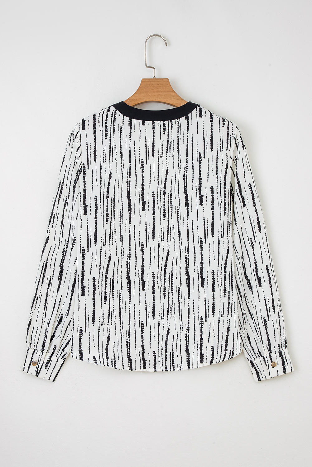 White Abstract Printed V Neck Fall Blouse - loveforevers