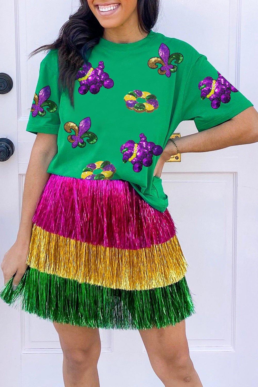 Bright Green Glitter Mardi Gras Mask Graphic T Shirt - loveforevers