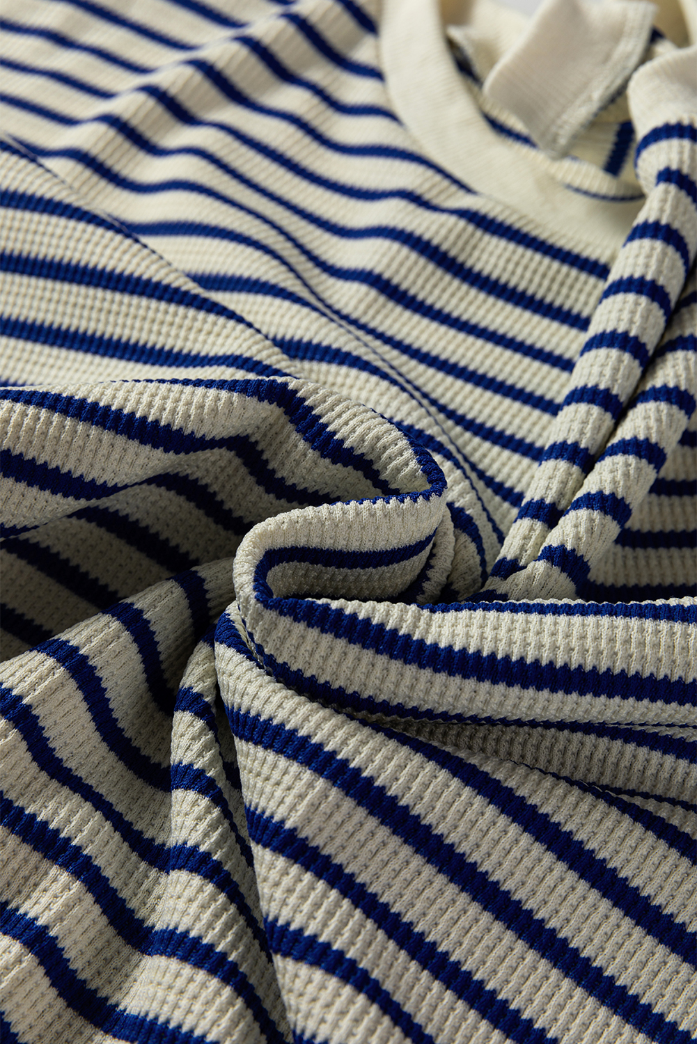 Blue Stripe Textured Elbow Patched Crew Neck Drop Shoulder Sweatshirt - loveforevers
