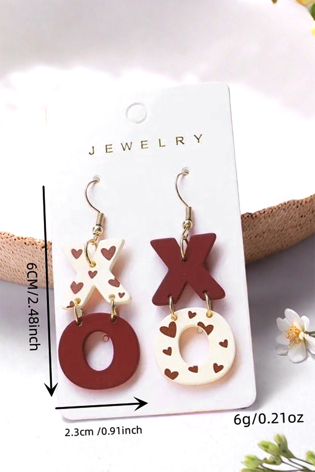 Racing Red Heart Print XOXO Letter Dangle Hook Earrings - loveforevers