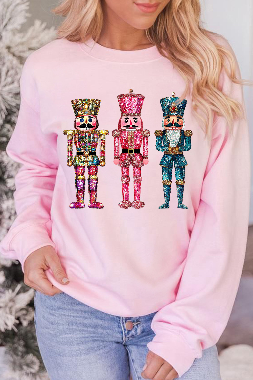 Pink Shimmer Nutcracker Graphic Christmas Pullover Sweatshirt - loveforevers