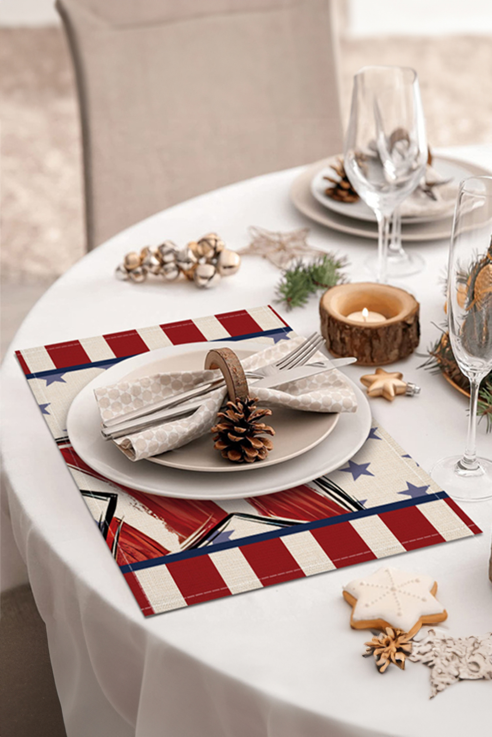 Dark Blue American Flag Inspired Big Star Stitched Placemat - loveforevers
