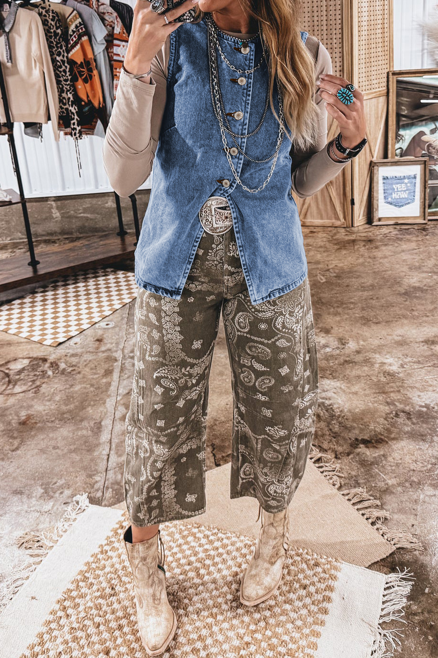 Ashleigh Blue Buttoned Front Slit Denim Vest - loveforevers