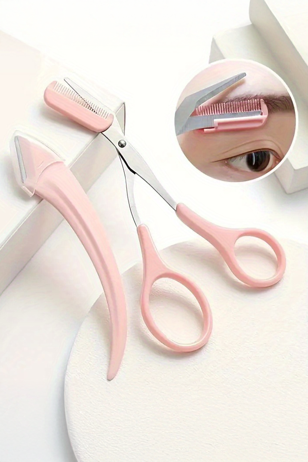 Light Pink 2pcs Eyebrow Trimming Tool Set - loveforevers