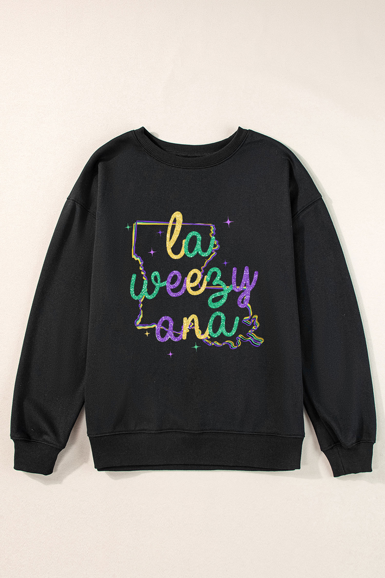 Black la weezy ana Mardi Gras Graphic Pullover Sweatshirt - loveforevers