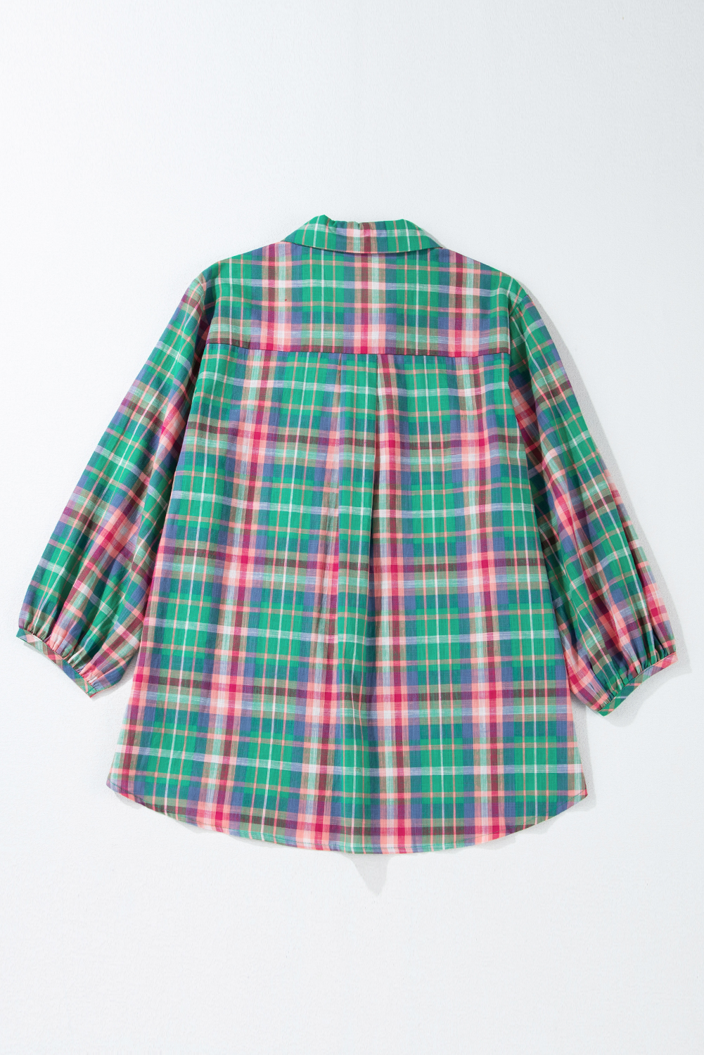 Green Checkered 3/4 Sleeve Collared Loose Fit Shirt - loveforevers