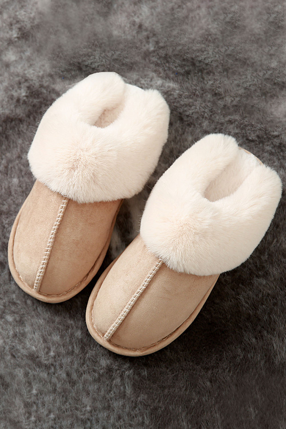 Khaki Cut and Sew Faux Suede Plush Lined Slippers - loveforevers