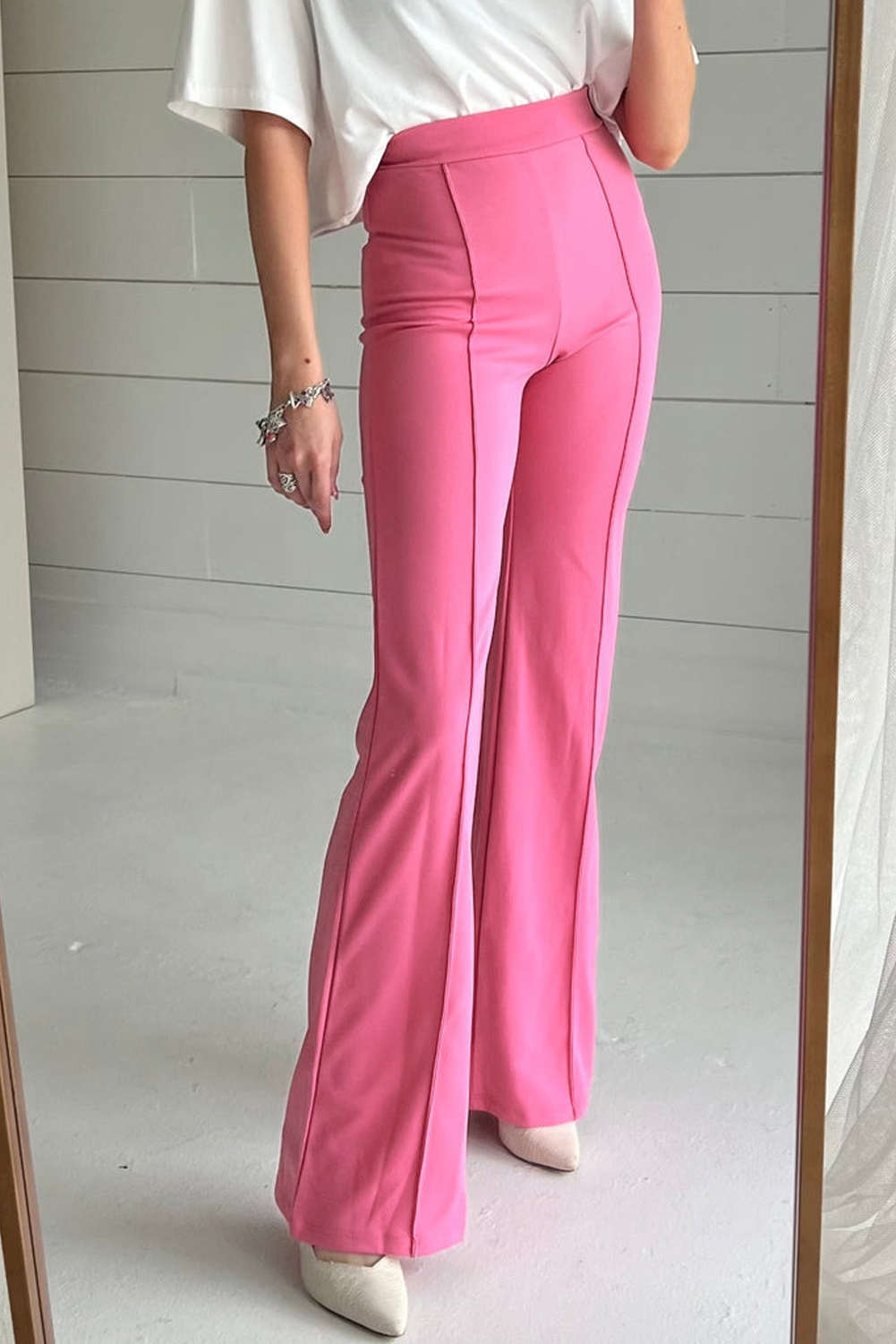 Sachet Pink High Waist Central Seam Flared Pants - loveforevers