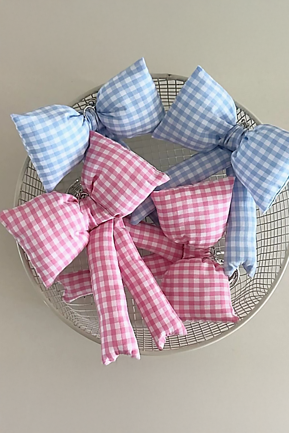 Pink Gingham Puffer Bow Knot Bag Pendant Keychain - loveforevers