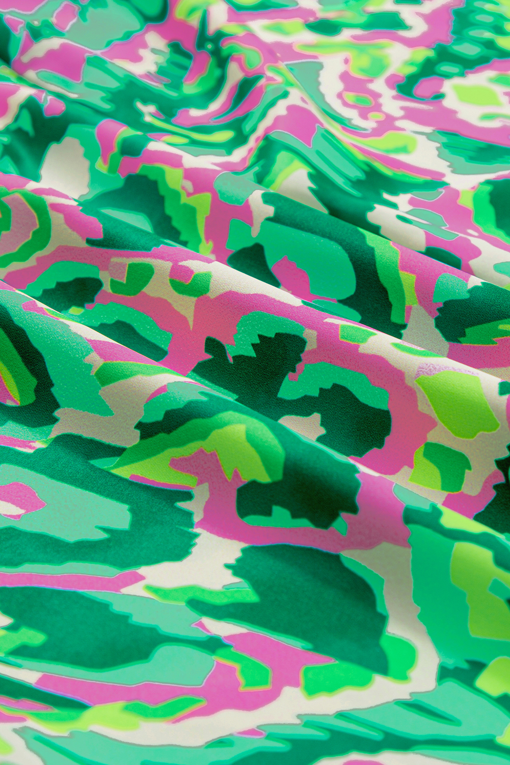 Green Abstract Print Ruffled Trim Tied Split Neck Tank Top - loveforevers