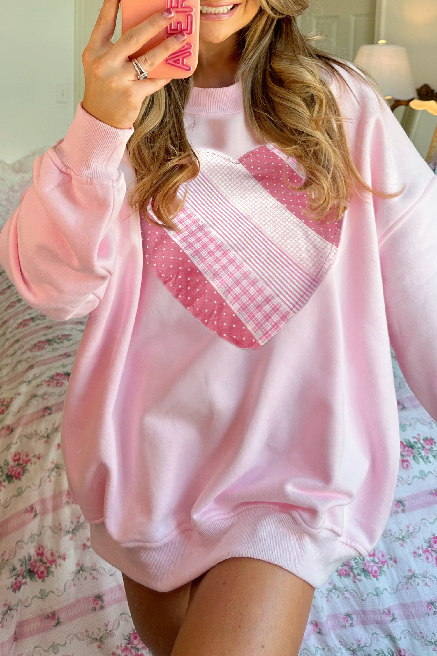 Light Pink Sweetheart Patchwork Oversize Sweatshirt - loveforevers
