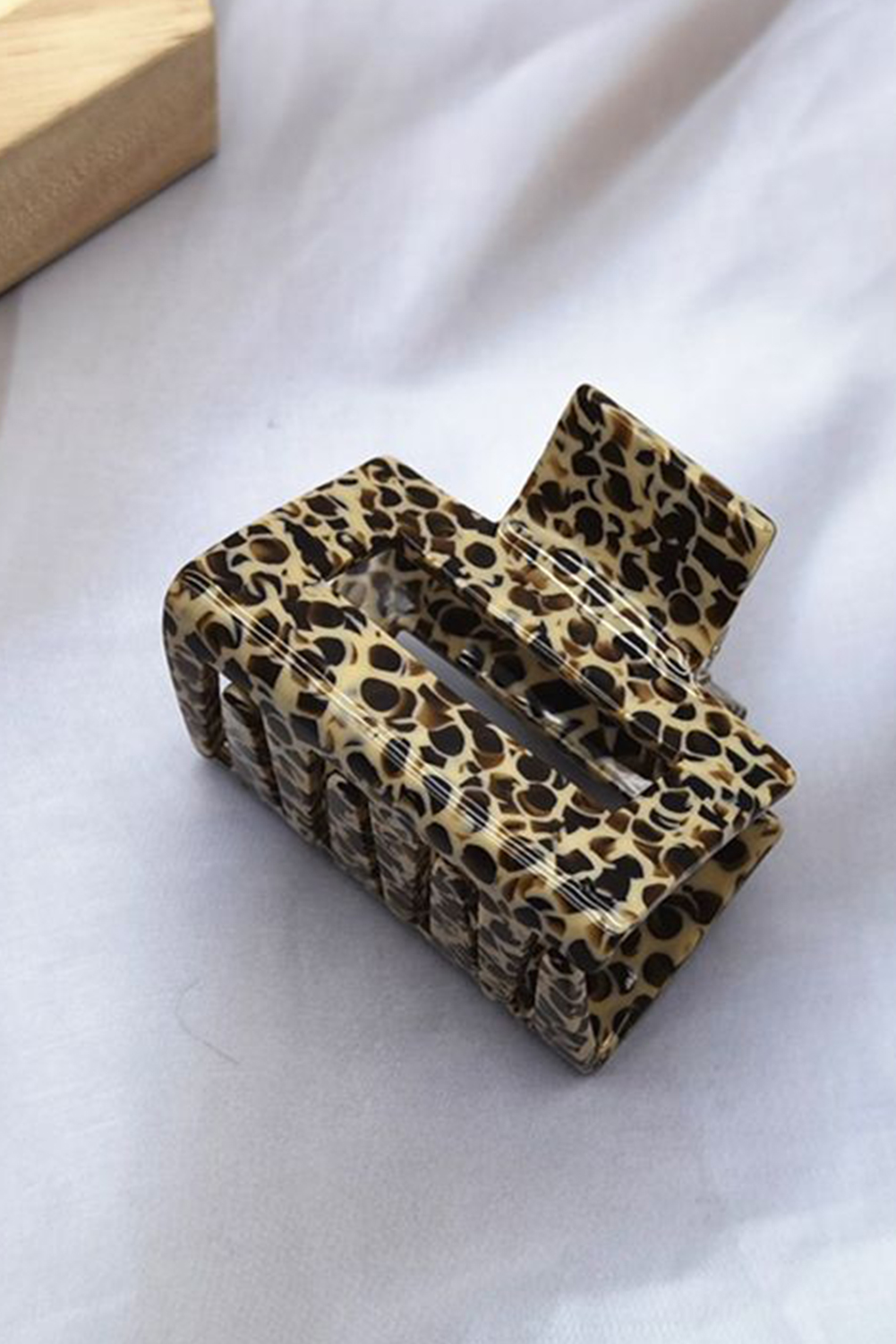 White Leopard Print Cutout Square Claw Clip - loveforevers
