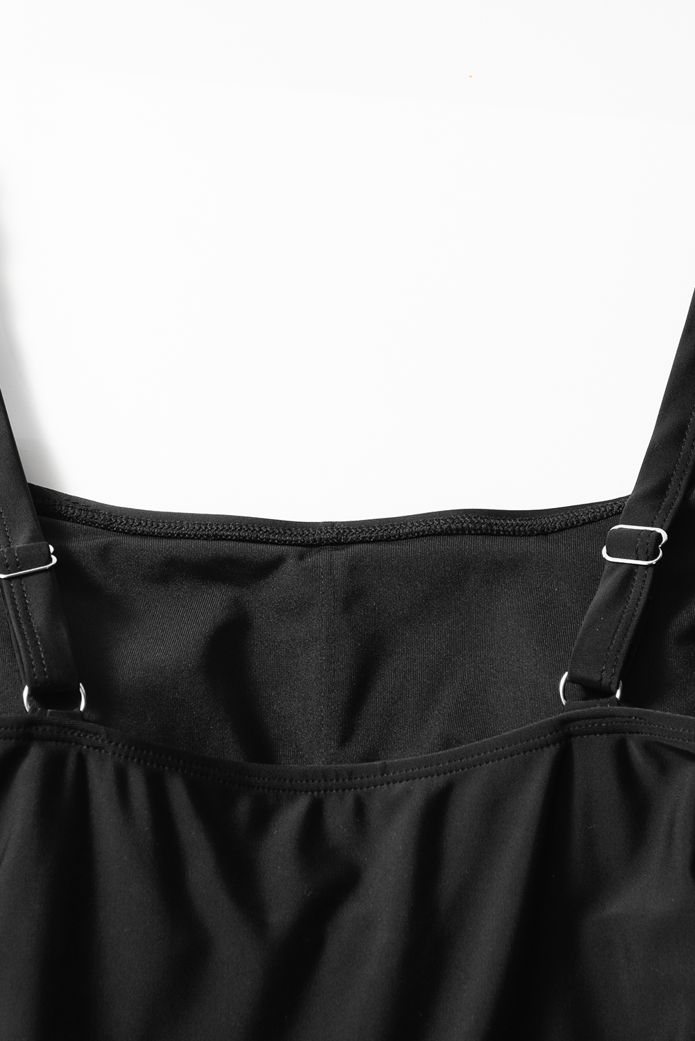 Black Side Tied Waist Square Neck Adjustable Straps A-line One Piece Swim Dress - loveforevers