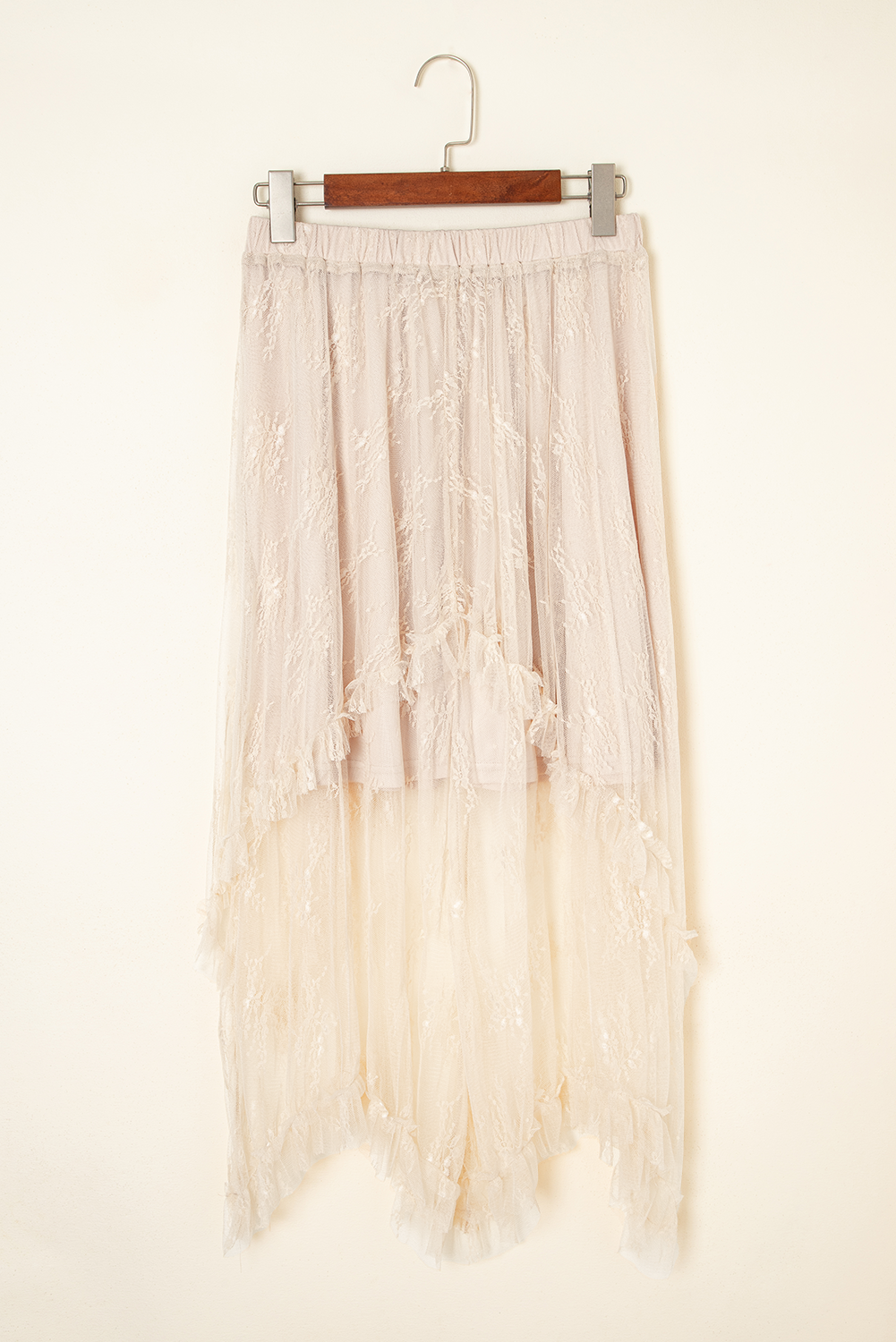 Apricot Lace Cascading Tiered High Waist Maxi Skirt - loveforevers