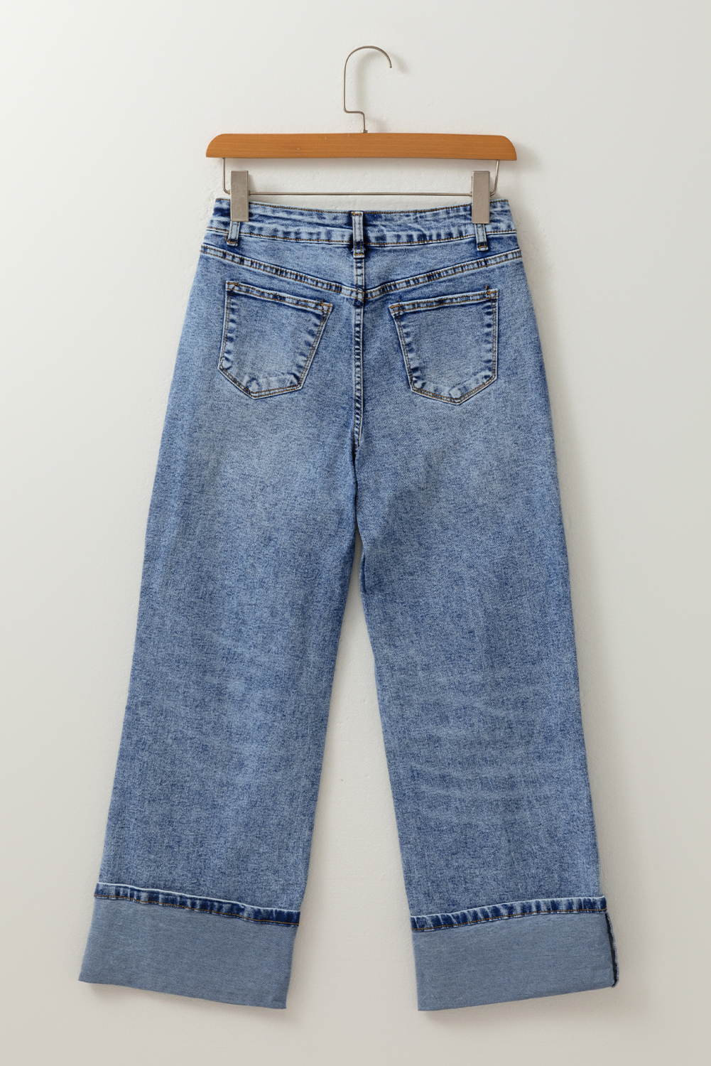 Myosotis Center Seam Cuffed Hem Straight High Waist Jeans - loveforevers