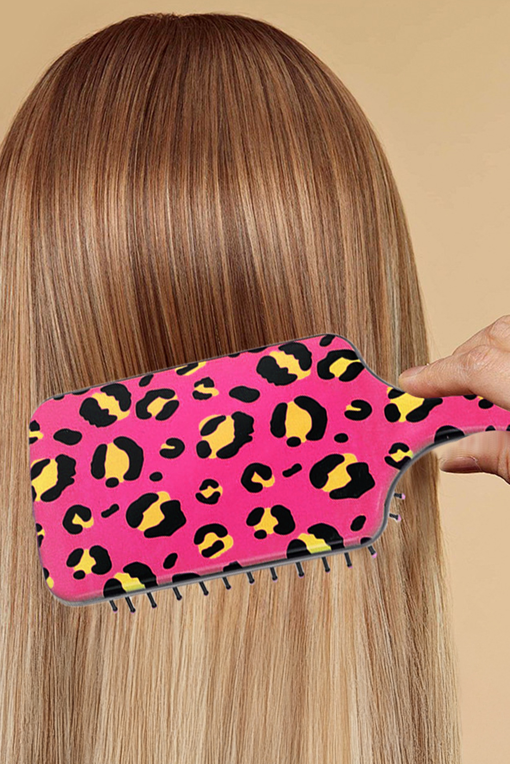 Strawberry Pink Leopard Print Long Handle Air Cushion Comb - loveforevers