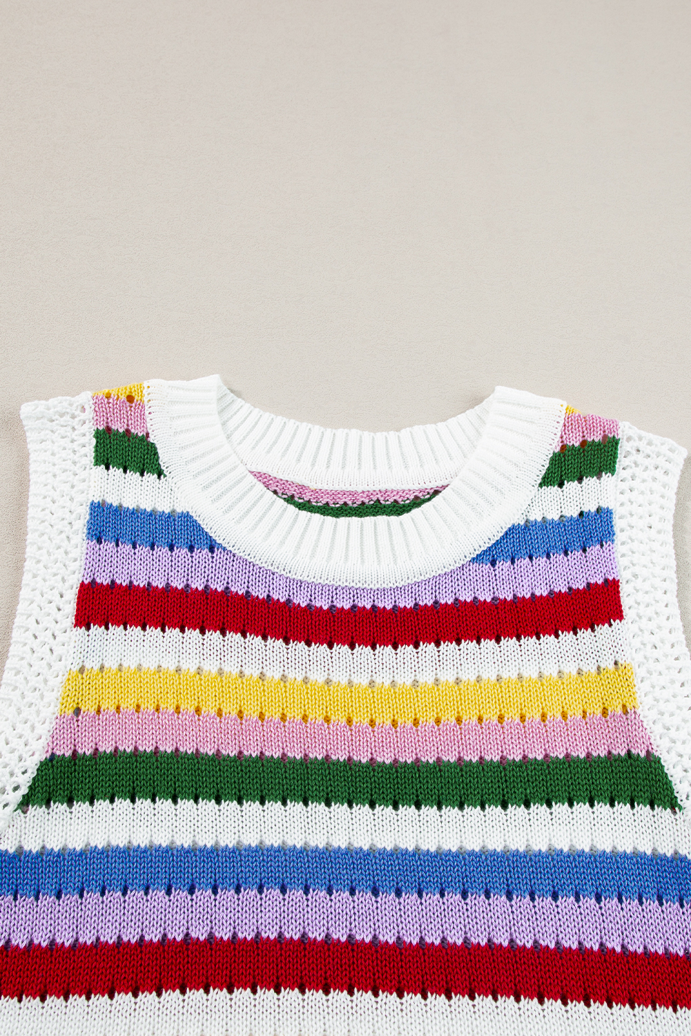 Multicolour Striped Knitted Eyelet Slim Sweater Vest - loveforevers