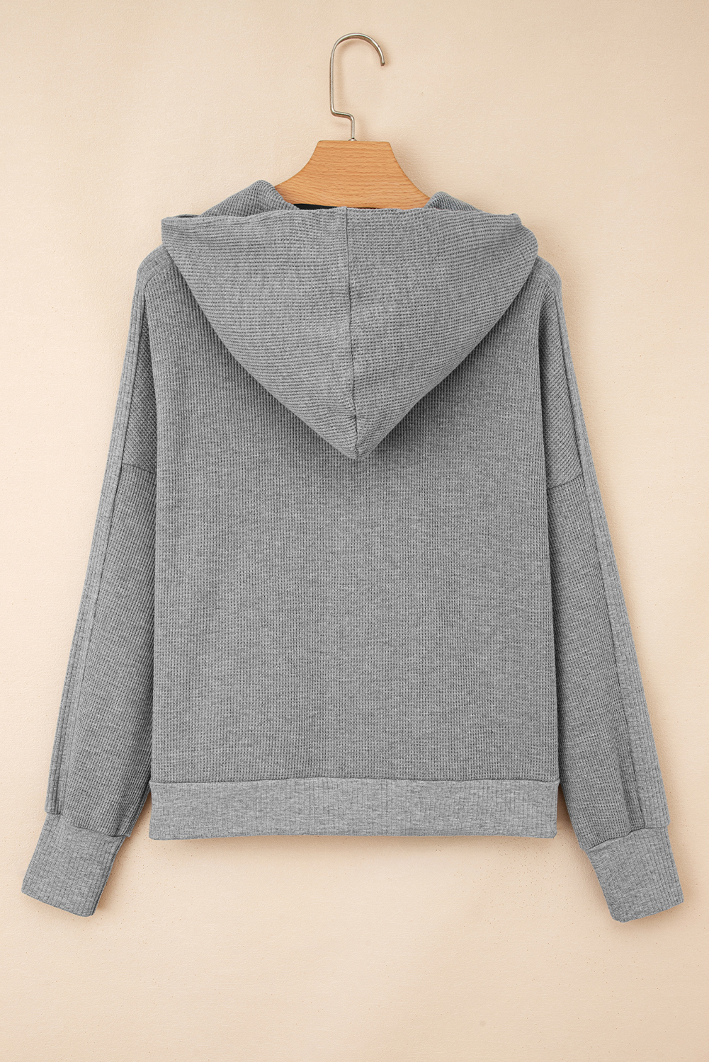 Burgundy Waffle Splicing Zip Up Front Button Hooded Jacket - loveforevers