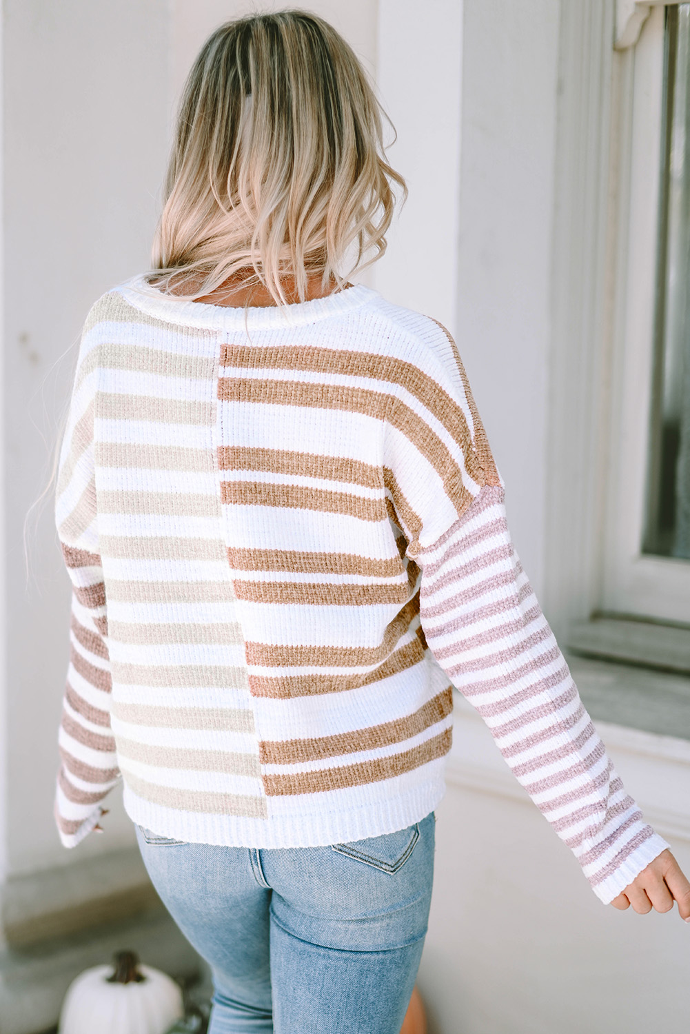 Stripe Blocked Drop Shoulder Slouchy Sweater - loveforevers