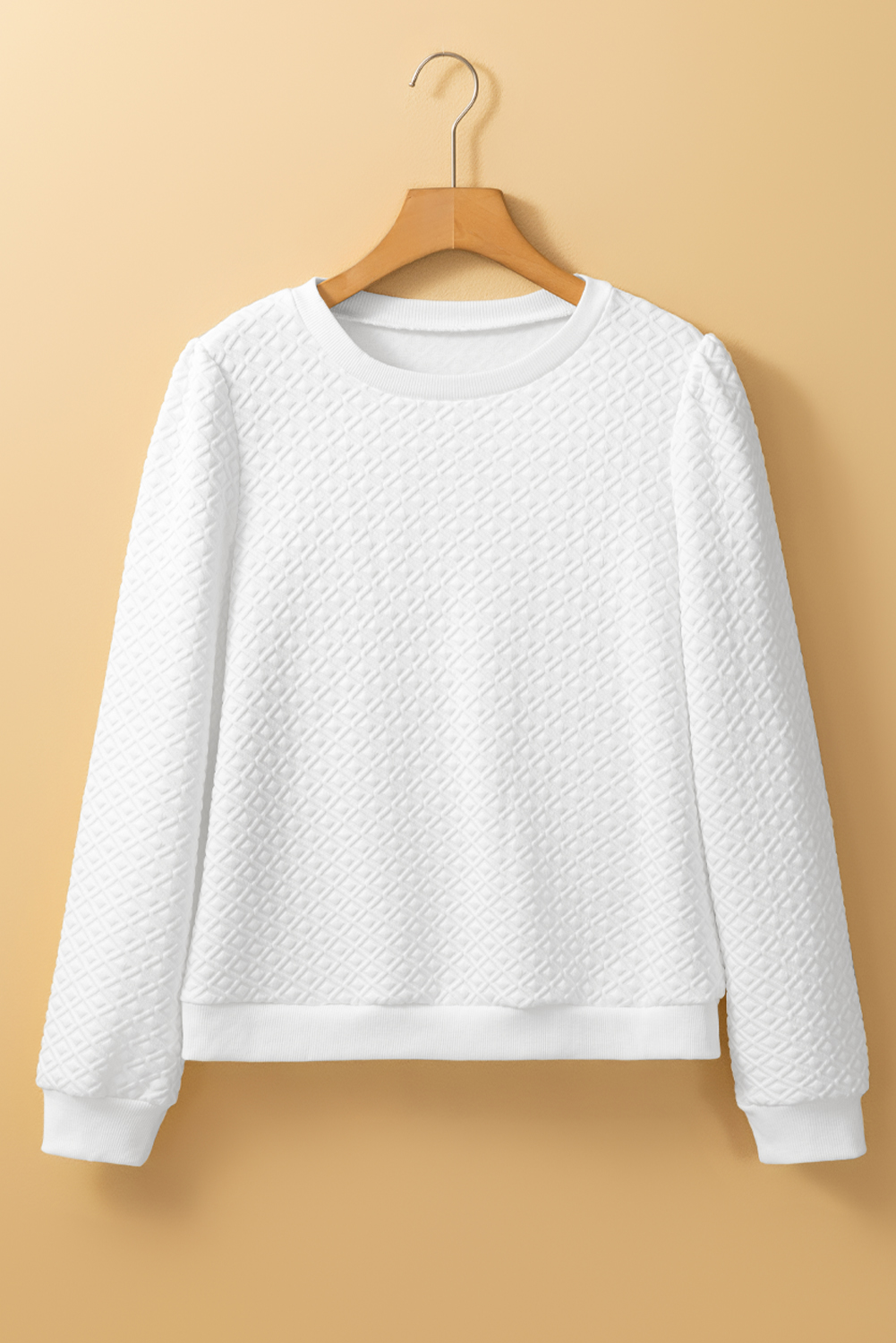 White Textured Puff Long Sleeve Round Neck Top - loveforevers