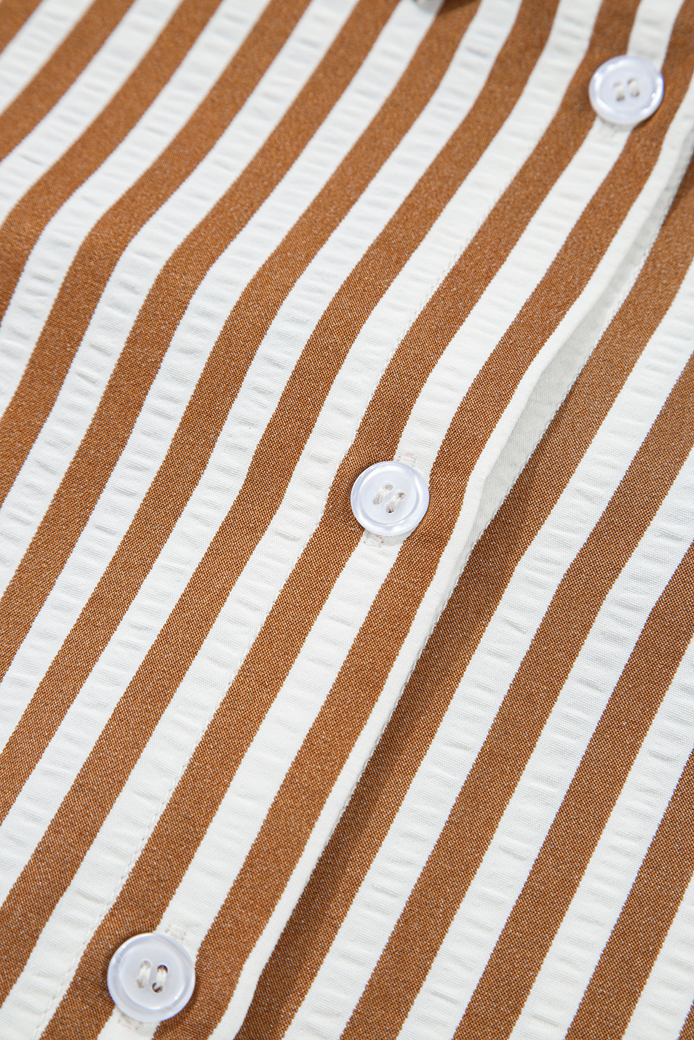 Brown Stripe Ruffled Hem Collared Long Sleeve Shirt Mini Dress - loveforevers