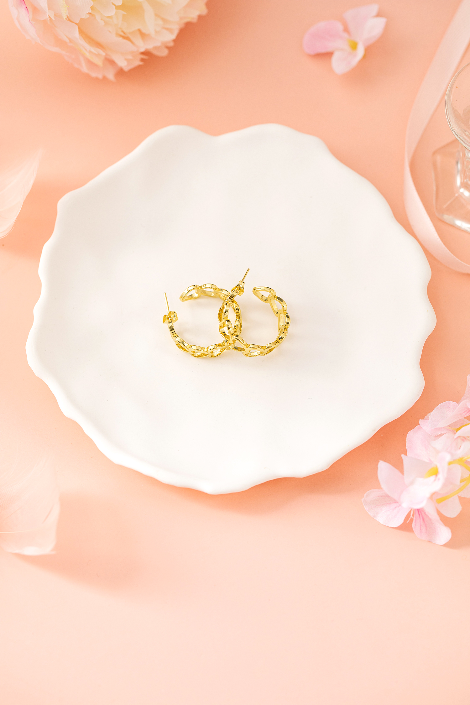 Gold Plated Heart Link Hoop Stud Earrings - loveforevers