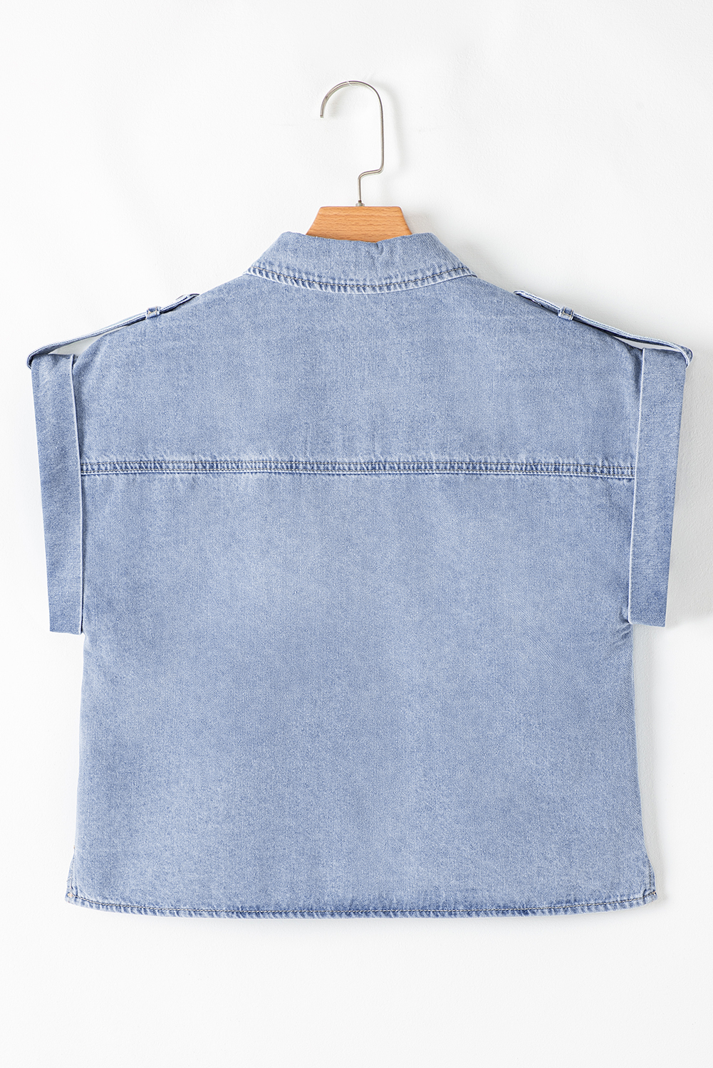 Dusk Blue Denim Pinup Folded Cap Sleeve Shirt - loveforevers