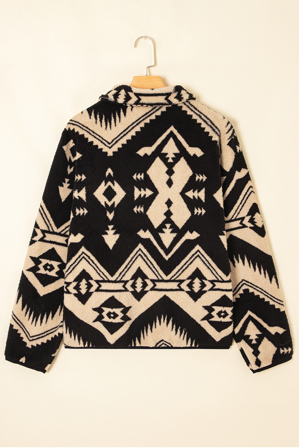 Black Western Aztec Half Placket Plush Sweatshirt - loveforevers