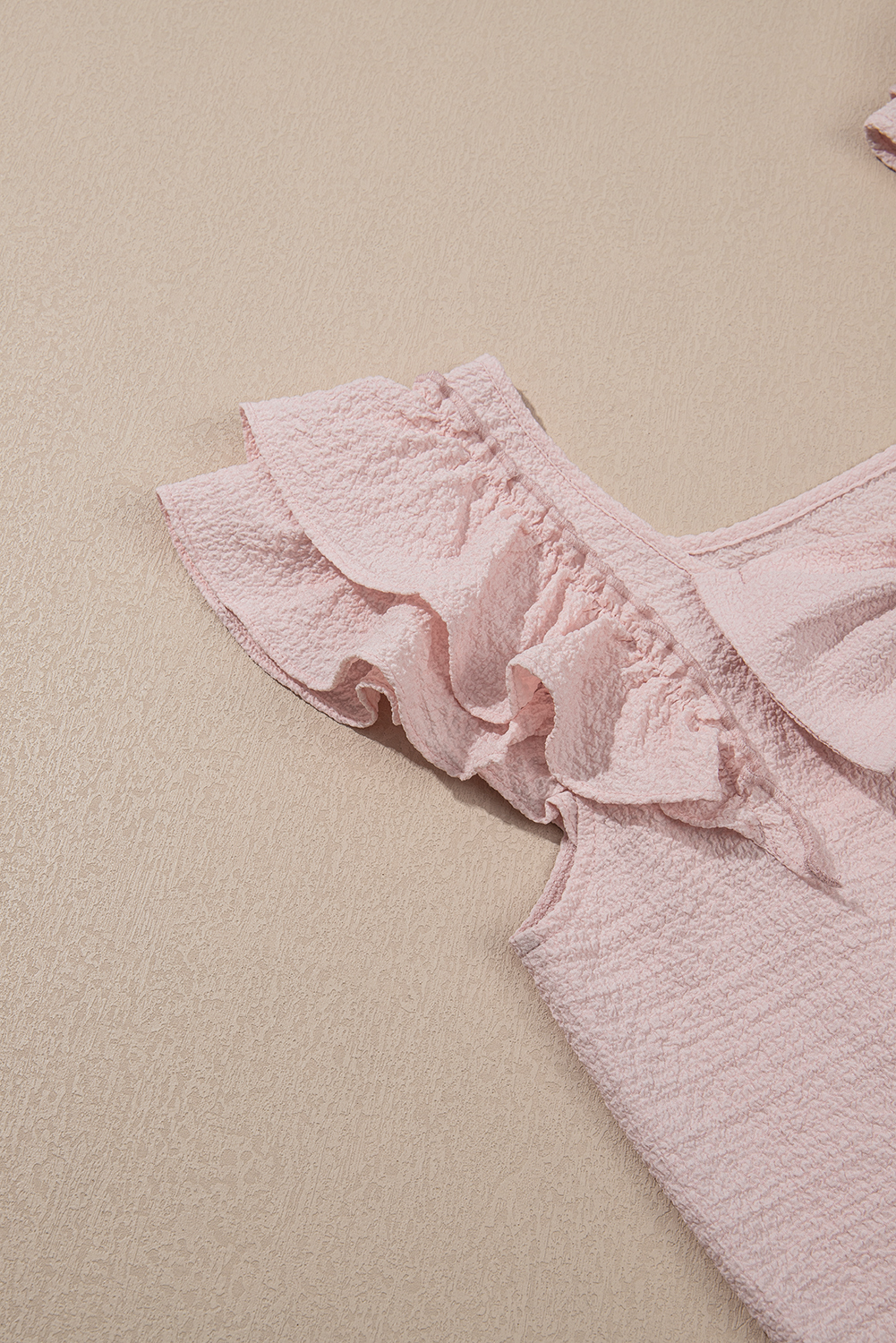 Beau Blue Textured Bow Knot Frilled Butterfly Sleeve Blouse - loveforevers