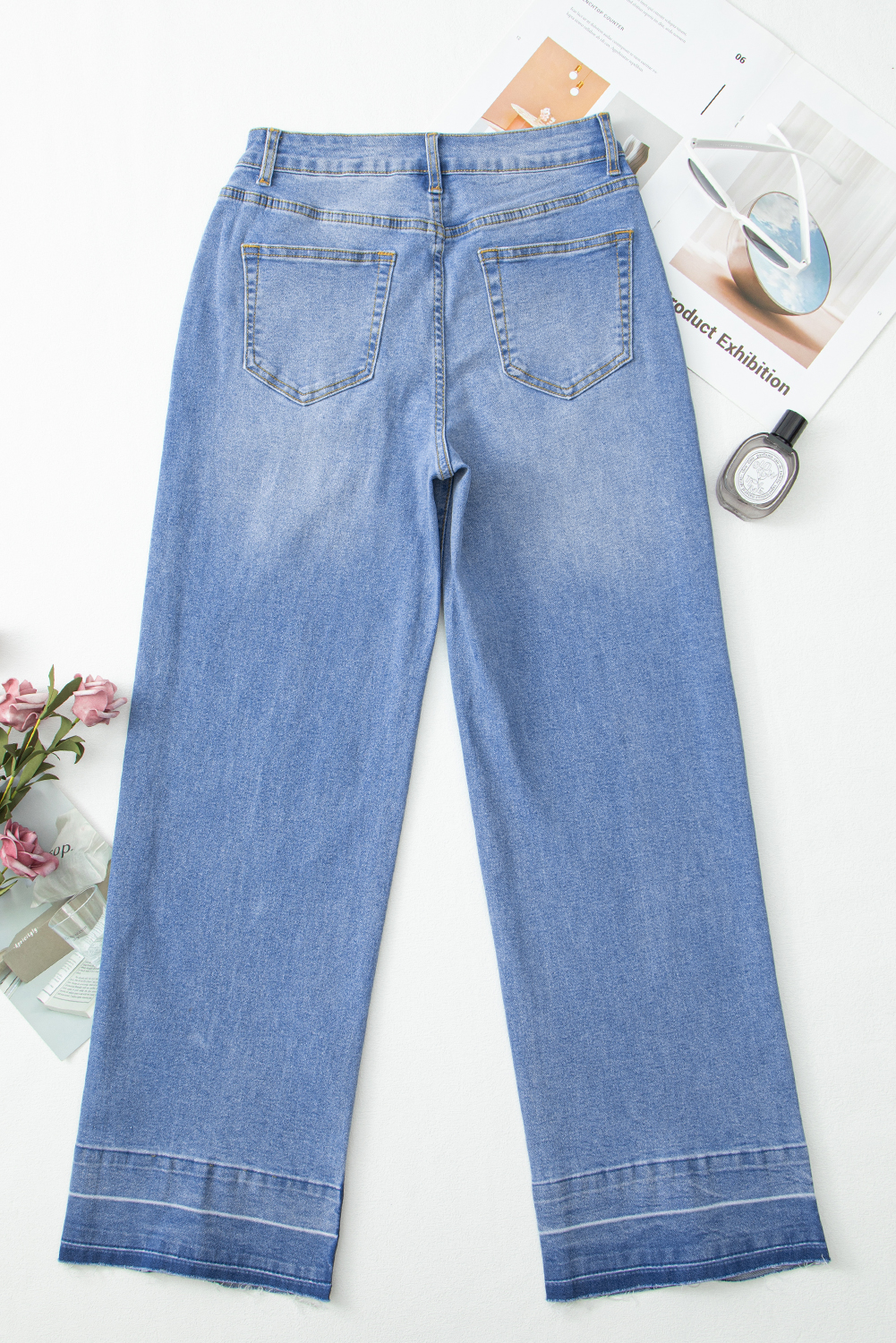 Real Teal Raw Hem Unique Cuffs Straight High Rise Loose Jeans - loveforevers