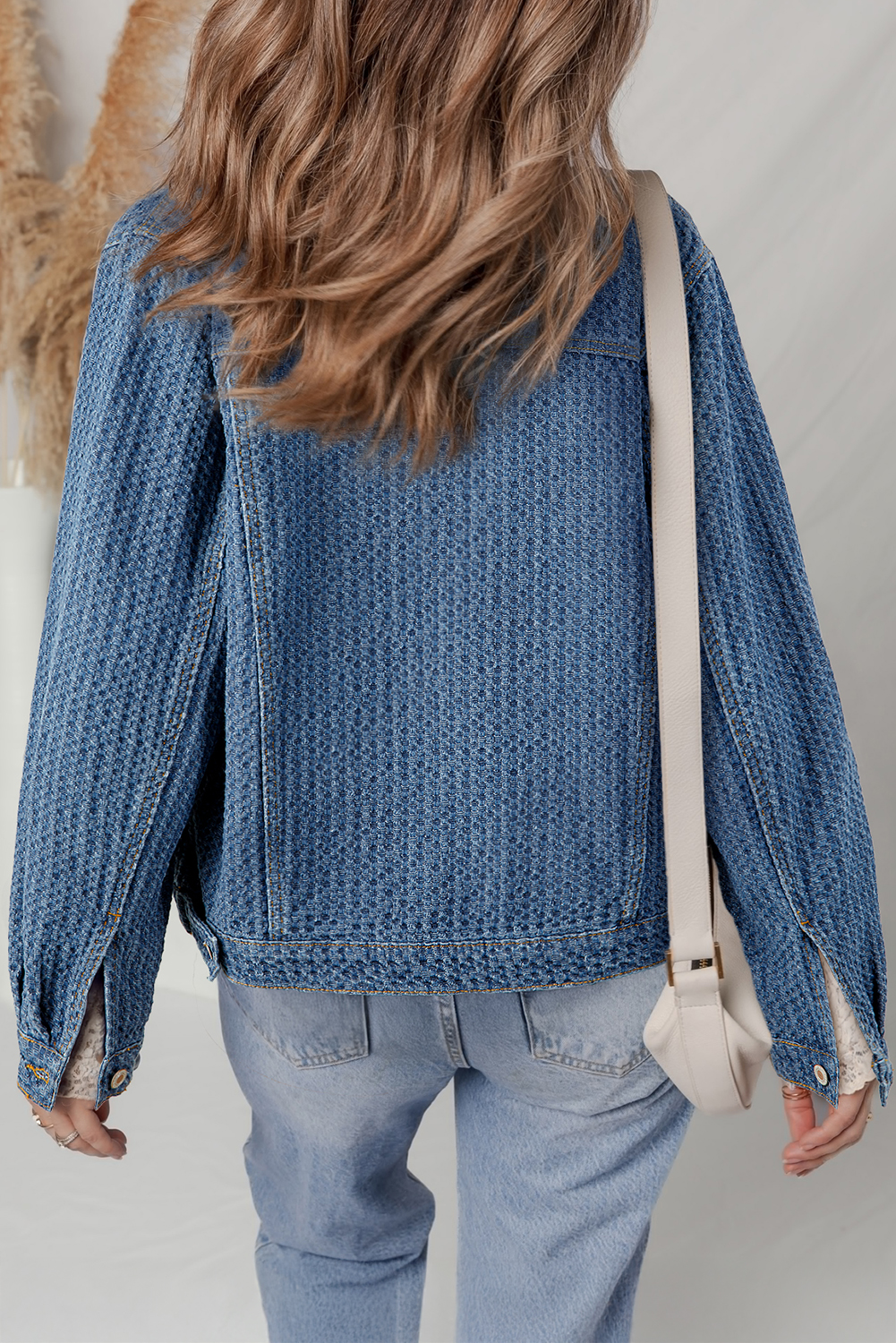 Blue Double Flap Pocket Denim Textured Button Down Jacket - loveforevers
