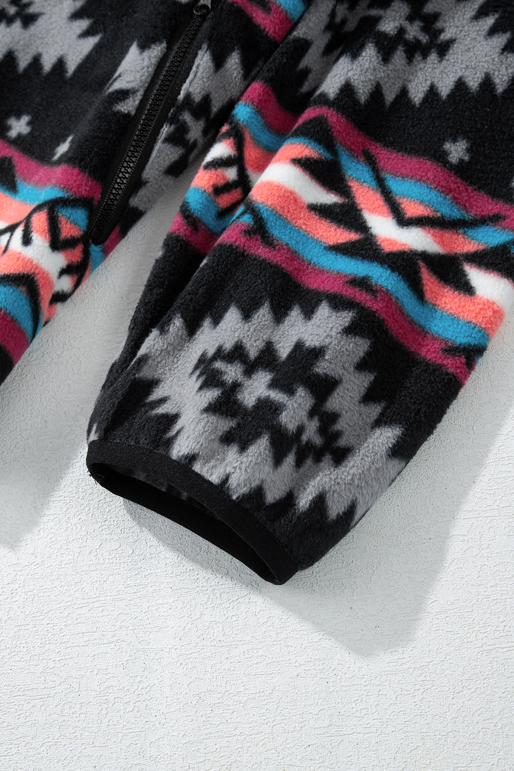 Black Aztec Printed Zip Up Collar Jacket - loveforevers
