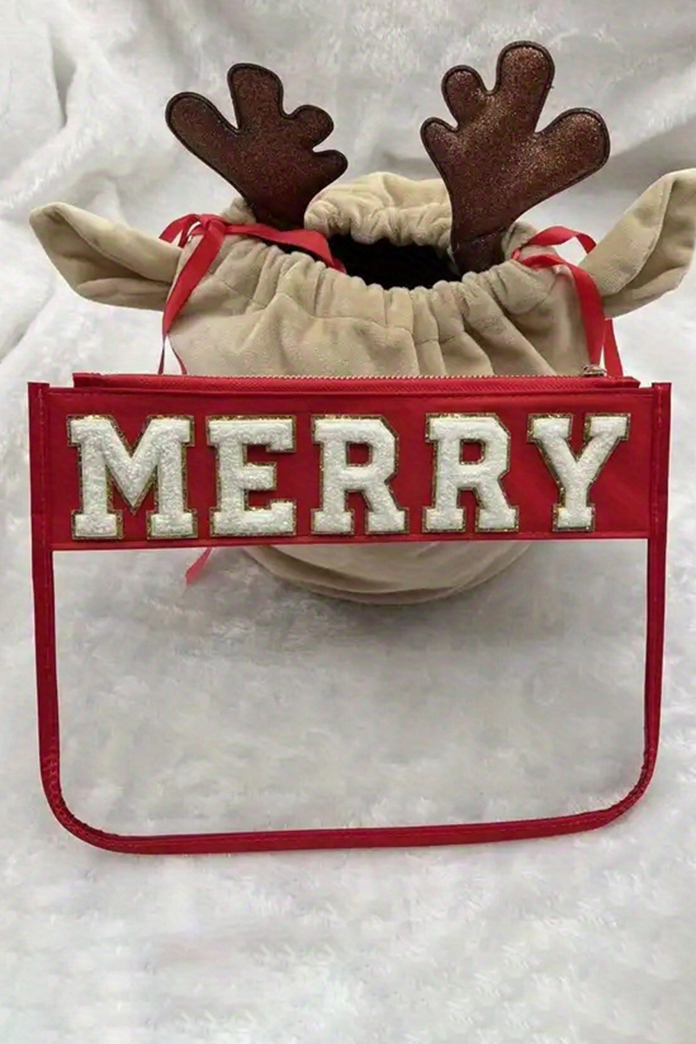 Red SANTA Contrast Trim Clear Makeup Bag - loveforevers