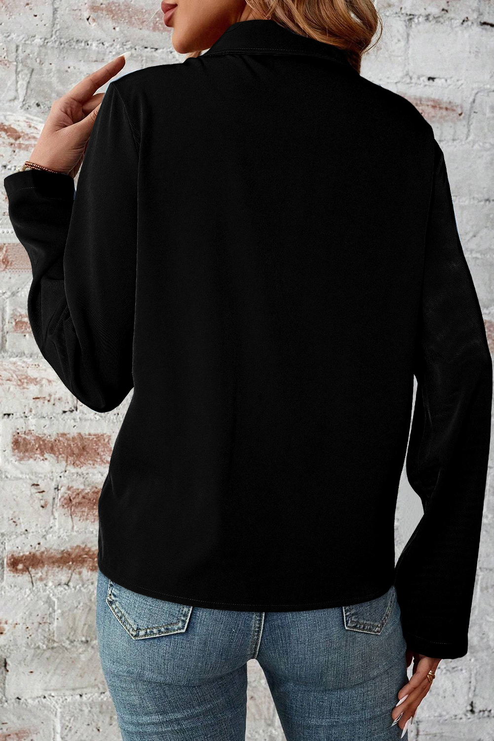 Red Dahlia Collar Tab Sleeve Zip Up Flap Detail Jacket - loveforevers