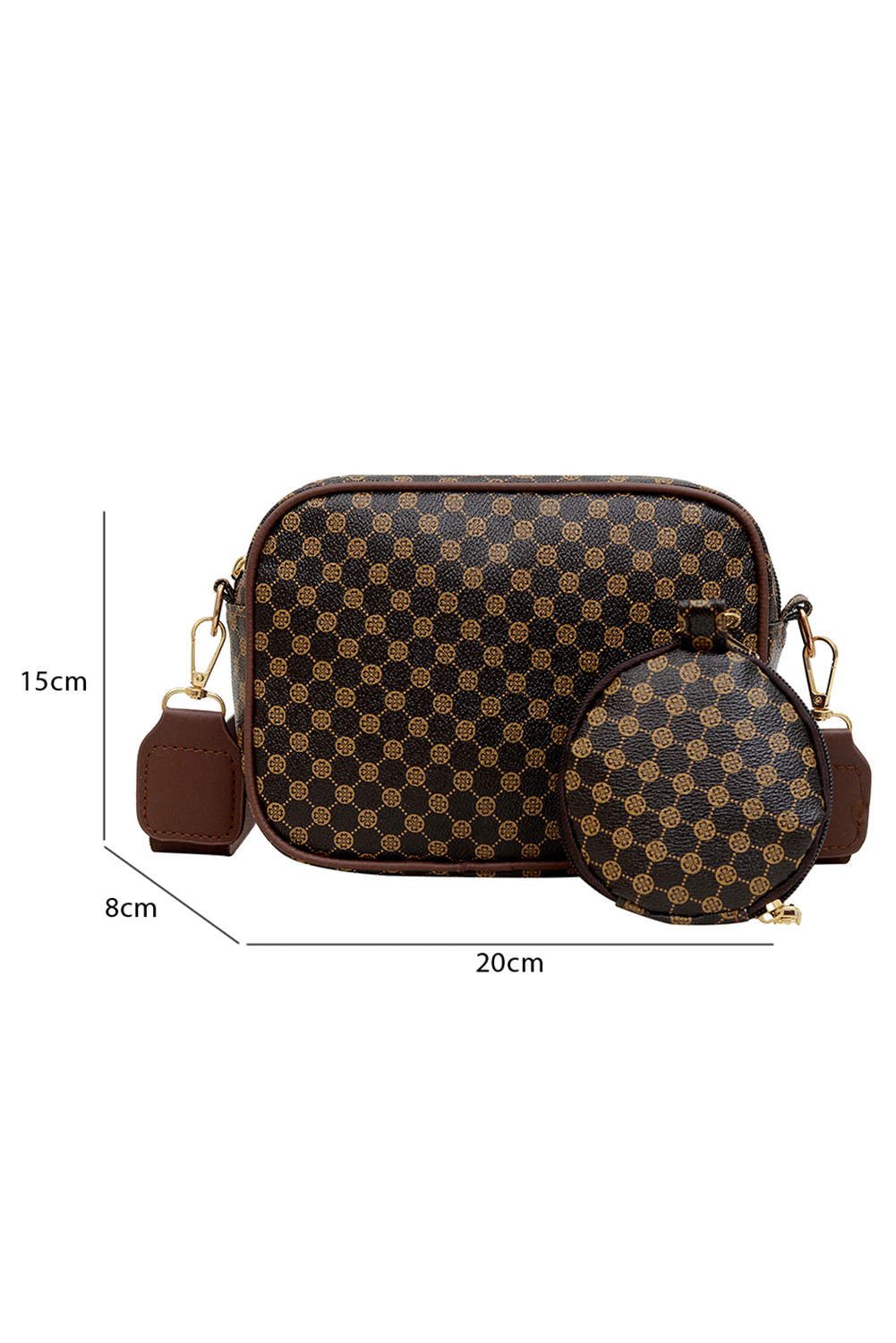 Coffee Checkered Print PU Leather Shoulder Bag with Coin Wallet - loveforevers