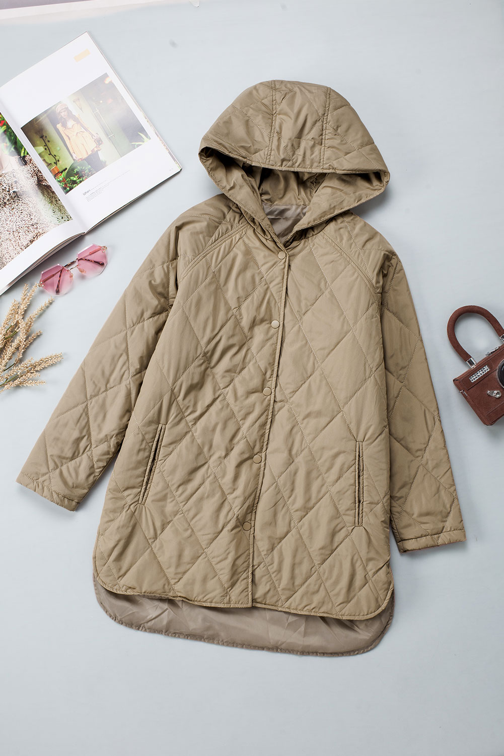 Green Quilted Snap Button Hooded Puffer Coat - loveforevers