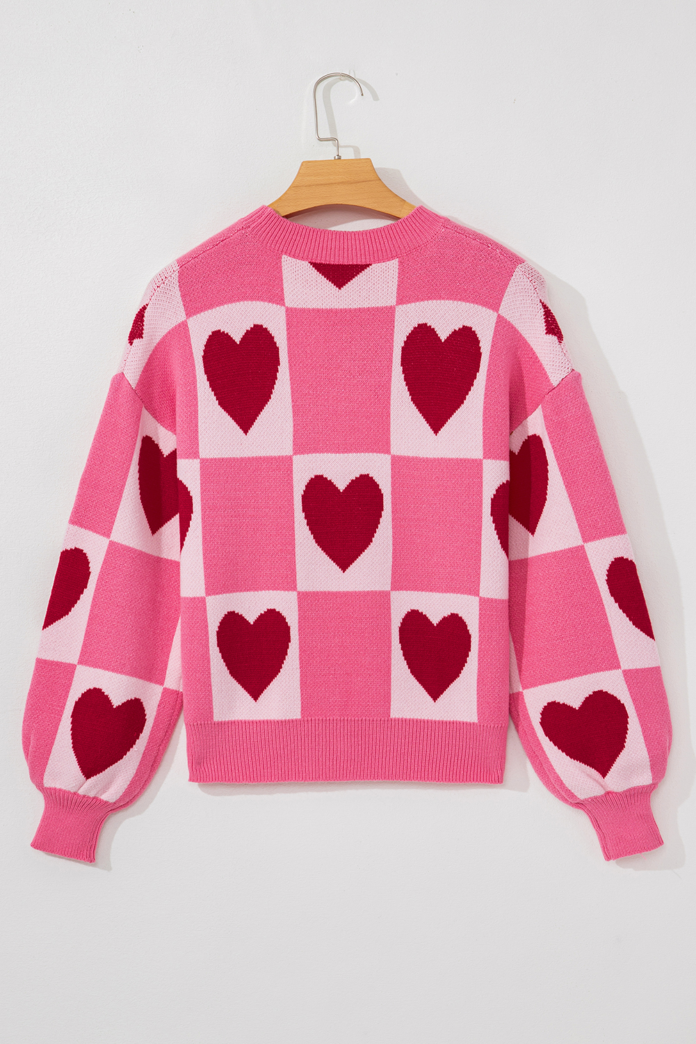 Pink Love Heart Checkered Valentine Crew Neck Sweater - loveforevers