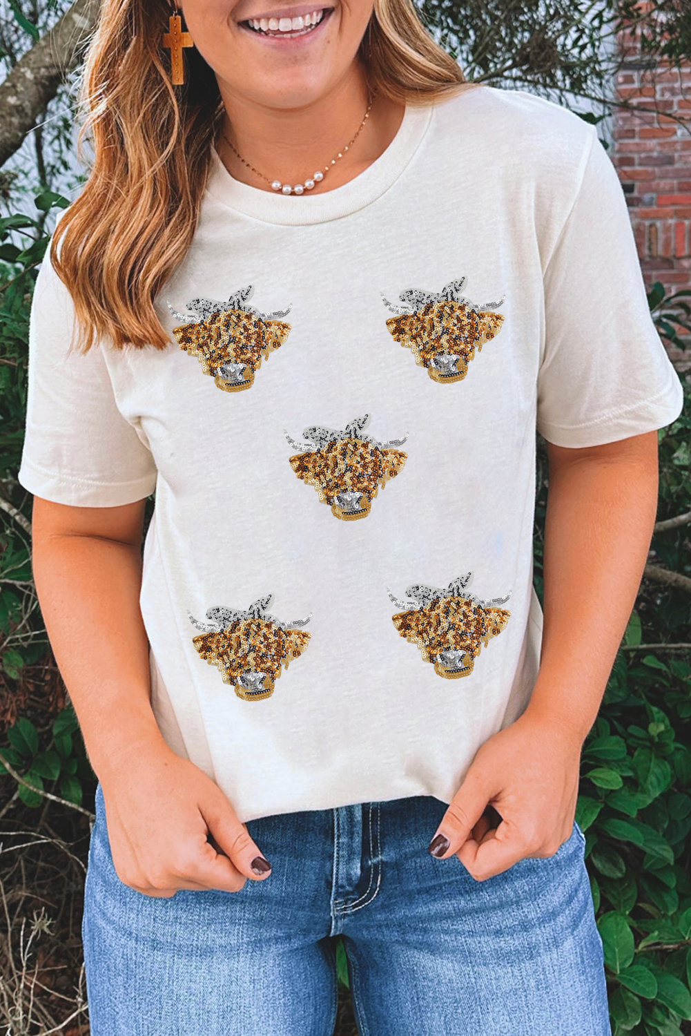 White Western Bow Heifer Graphic Casual T Shirt - loveforevers