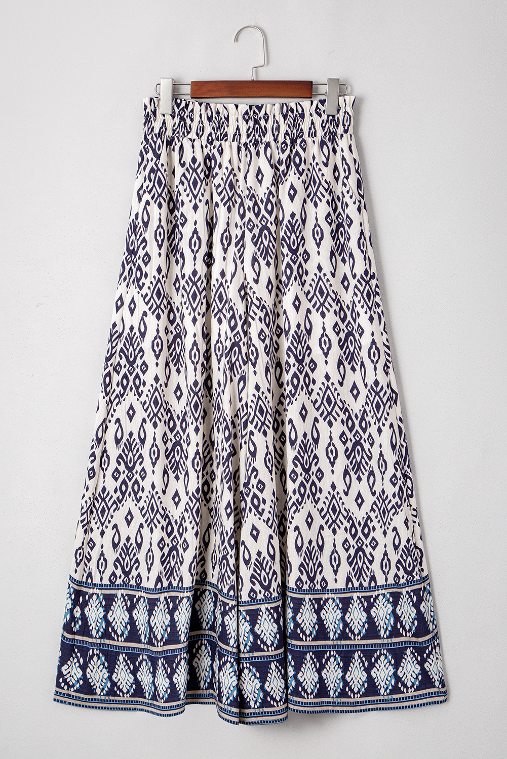 Blue Boho Geometric Print Shirred High Waist Wide Leg Jumpsuit - loveforevers