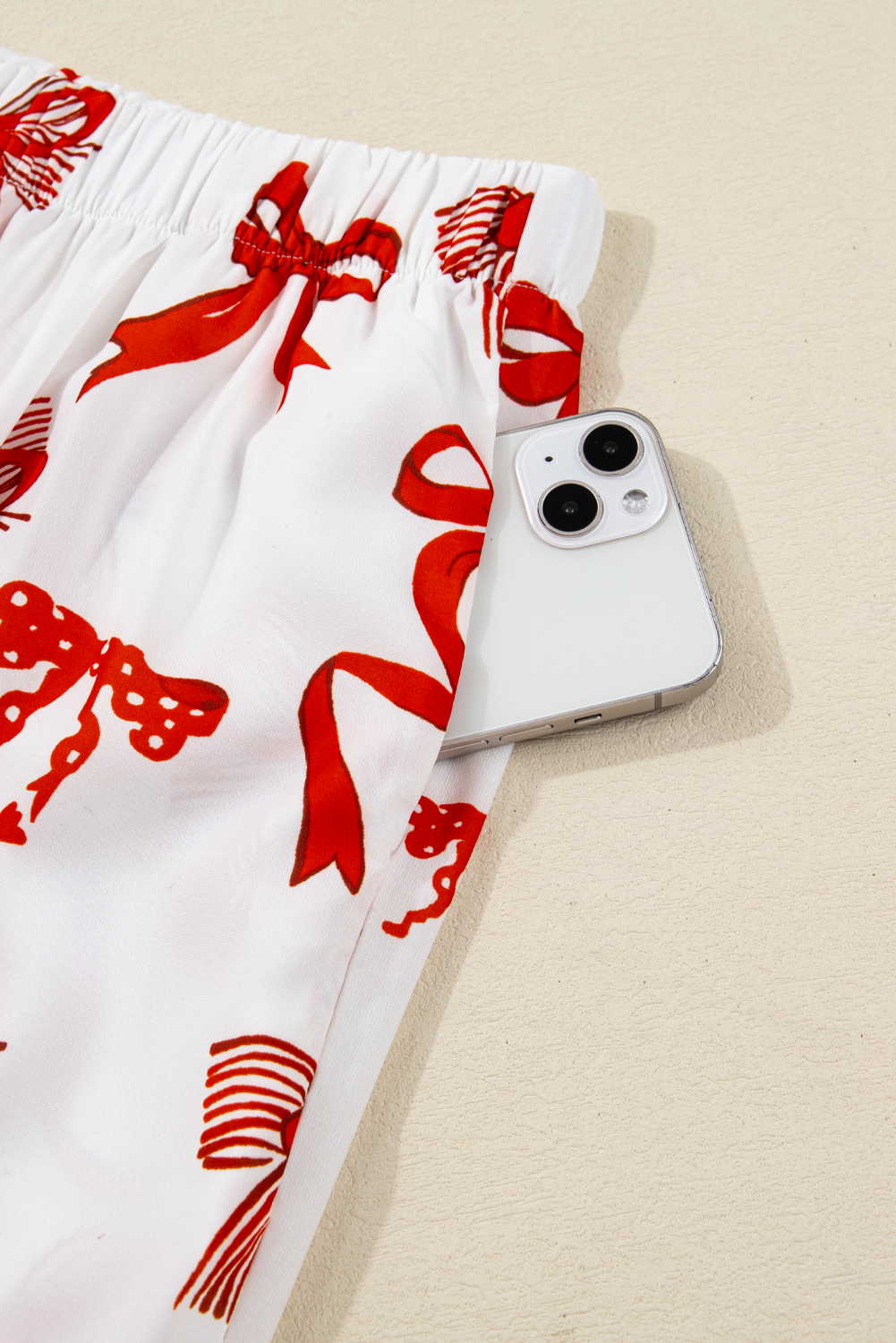 Red Christmas Bow Print Long 2pcs Pajama Set - loveforevers