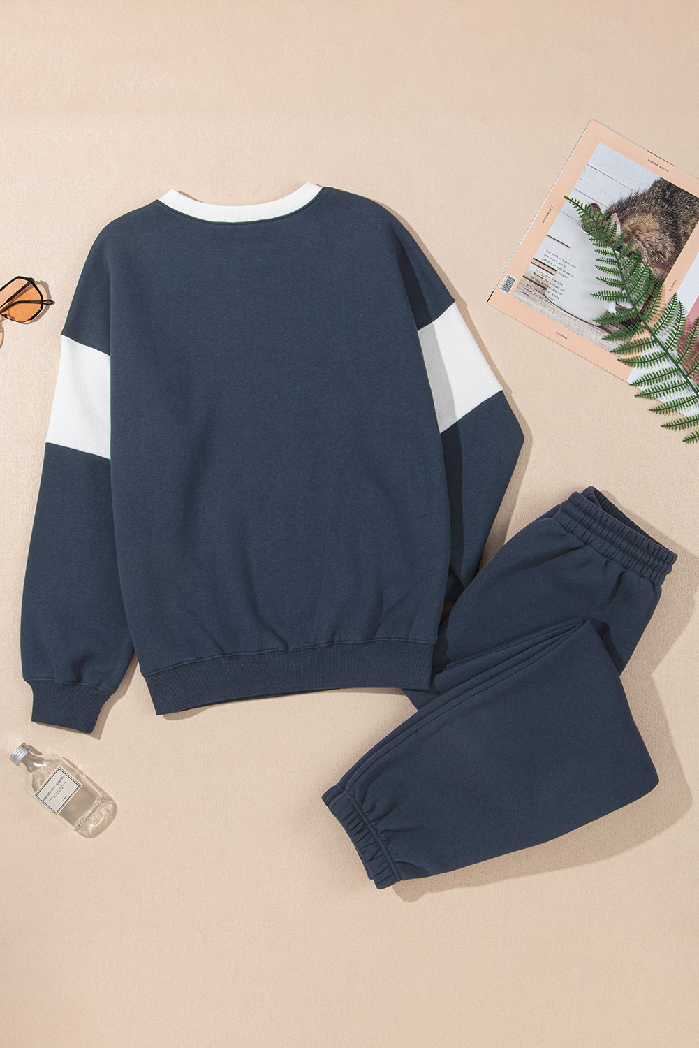 Black Drop Shoulder Loose Sweatshirt and Joggers Active Set - loveforevers