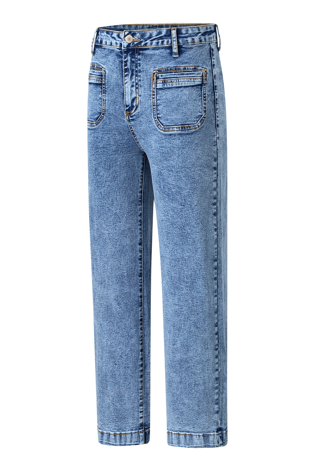 Light Blue Chic Patch Pocket Straight Leg Loose Jeans - loveforevers