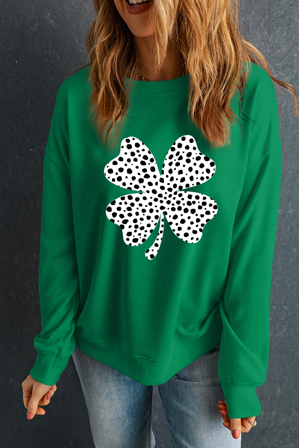Dark Green St Patricks Day Spotty Clover Graphic Sweatshirt - loveforevers