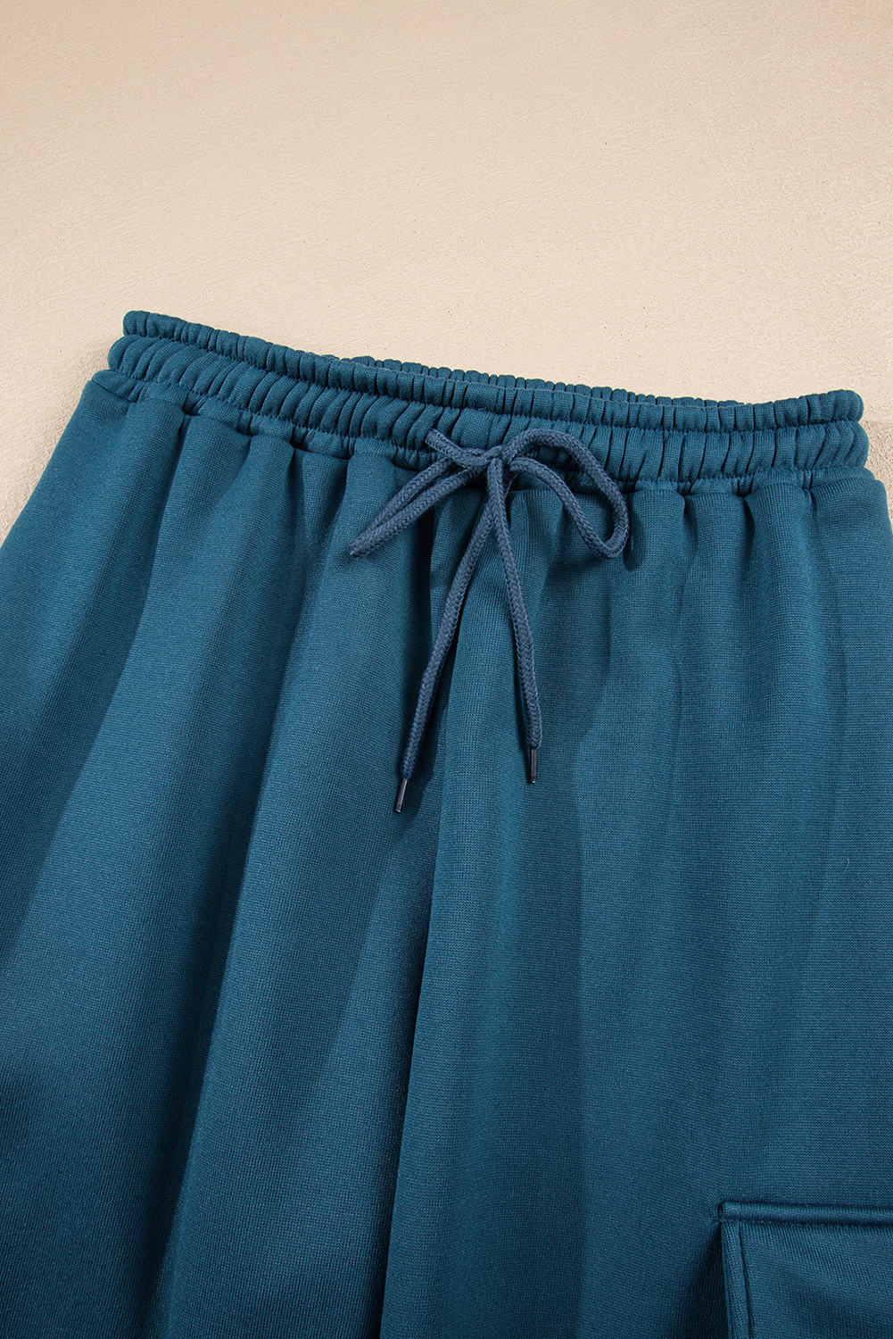 Peacock Blue Cozy Hooded Sweatshirt Drawstring Elastic Waistband Cargo Pant Set - loveforevers
