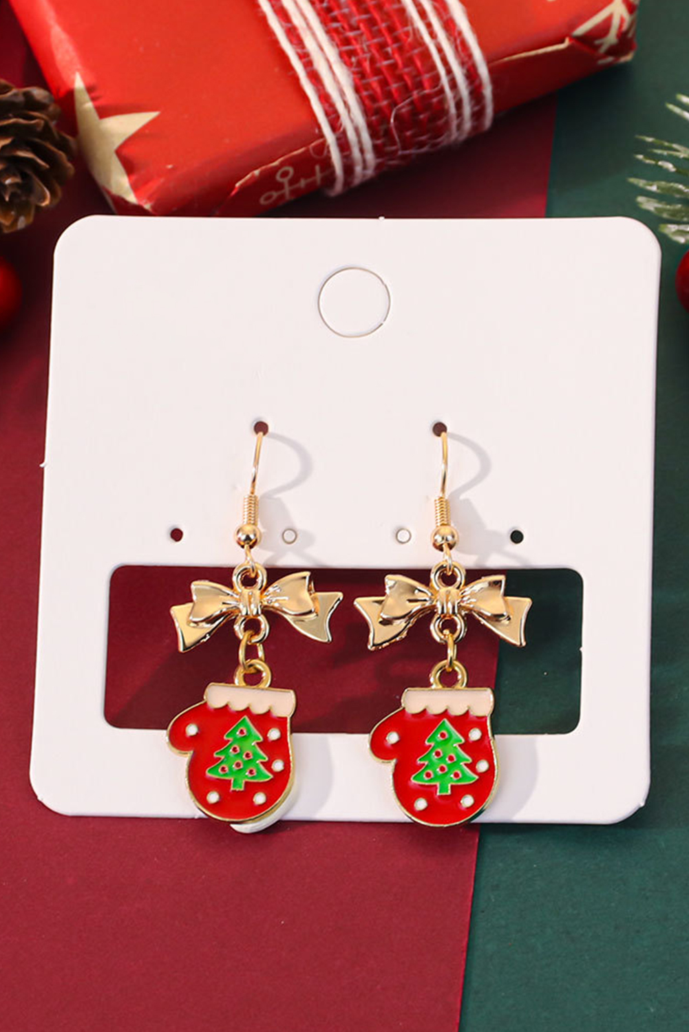 Gold Plated Bow Christmas Gloves Hook Dangle Earrings - loveforevers