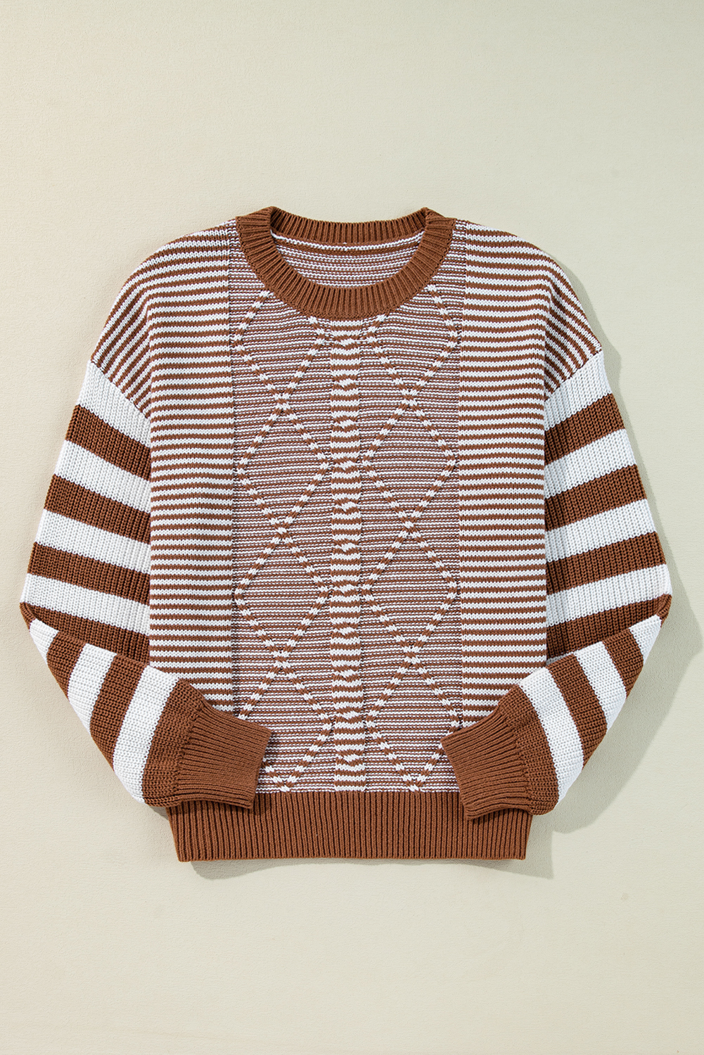 Gray Stripe Geometric Textured Drop Shoulder Sweater - loveforevers