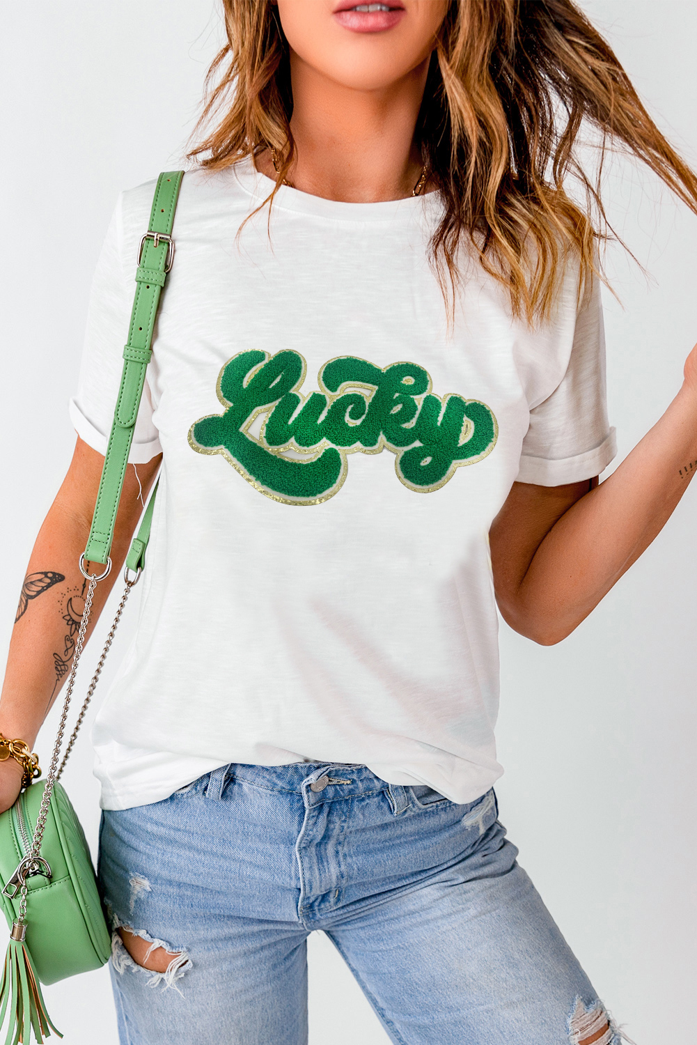 Black St. Patricks Lucky Clover Print O Neck T Shirt - loveforevers